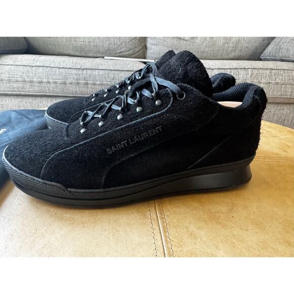 $795 Saint Laurent Men\'s Black Suede Jump Sneaker With Logo size 12